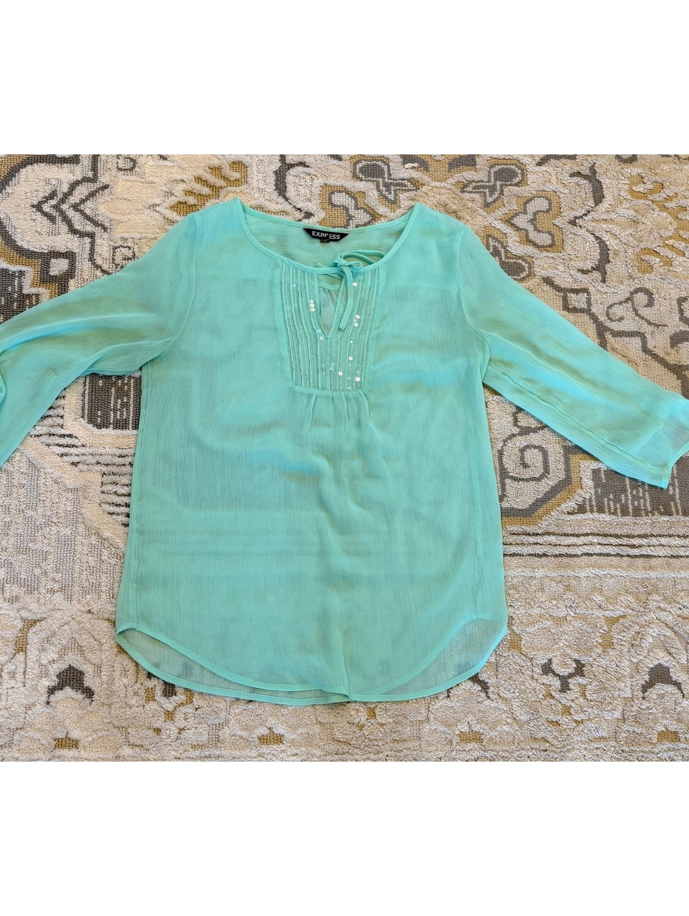 Express Mint Green Sequin Pintuck Blouse Size Small